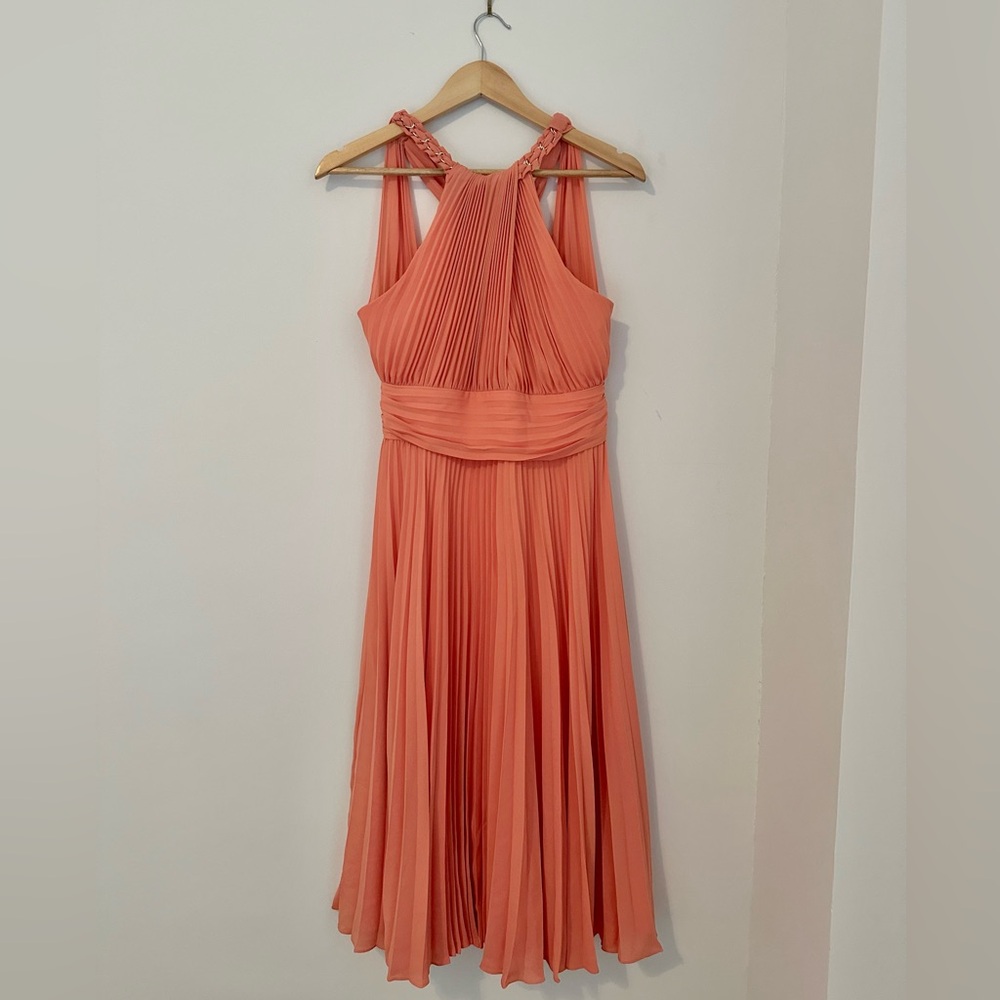 Ungaro Pleated Chiffon Mini Dress - Coral